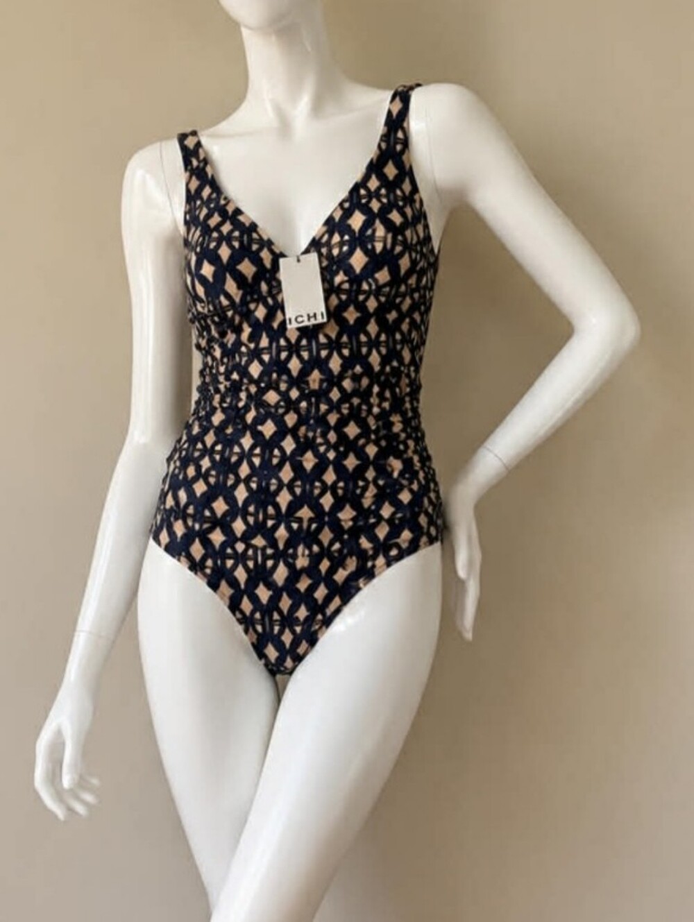 Chic Black and Cream Patterned One Piece Swimsuit